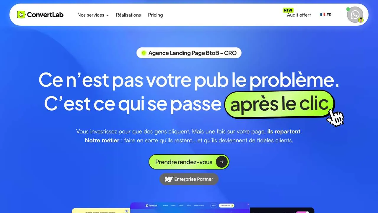 ConvertLabのランディングページとCROのエージェンシーのウェブサイトのトップページ