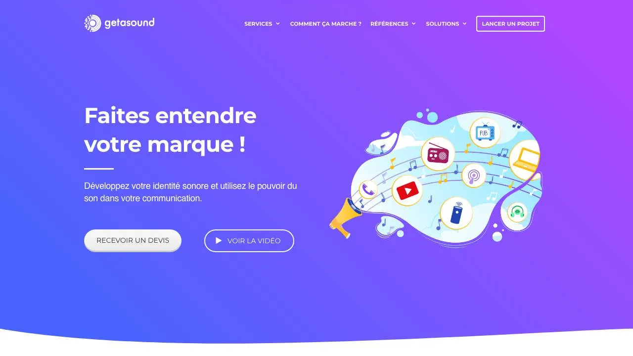 Homepage of the Get A Sound sonic identity agency website