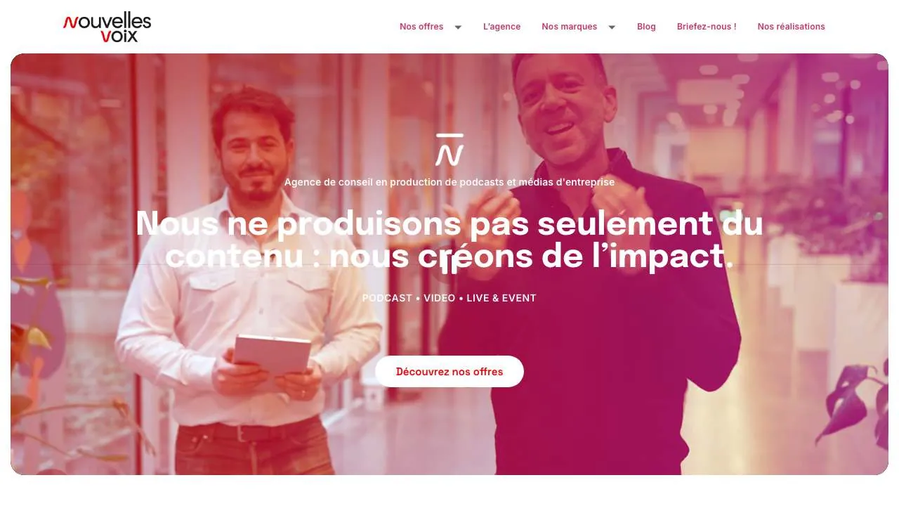 Homepage of the Nouvelles Voix podcast production agency website