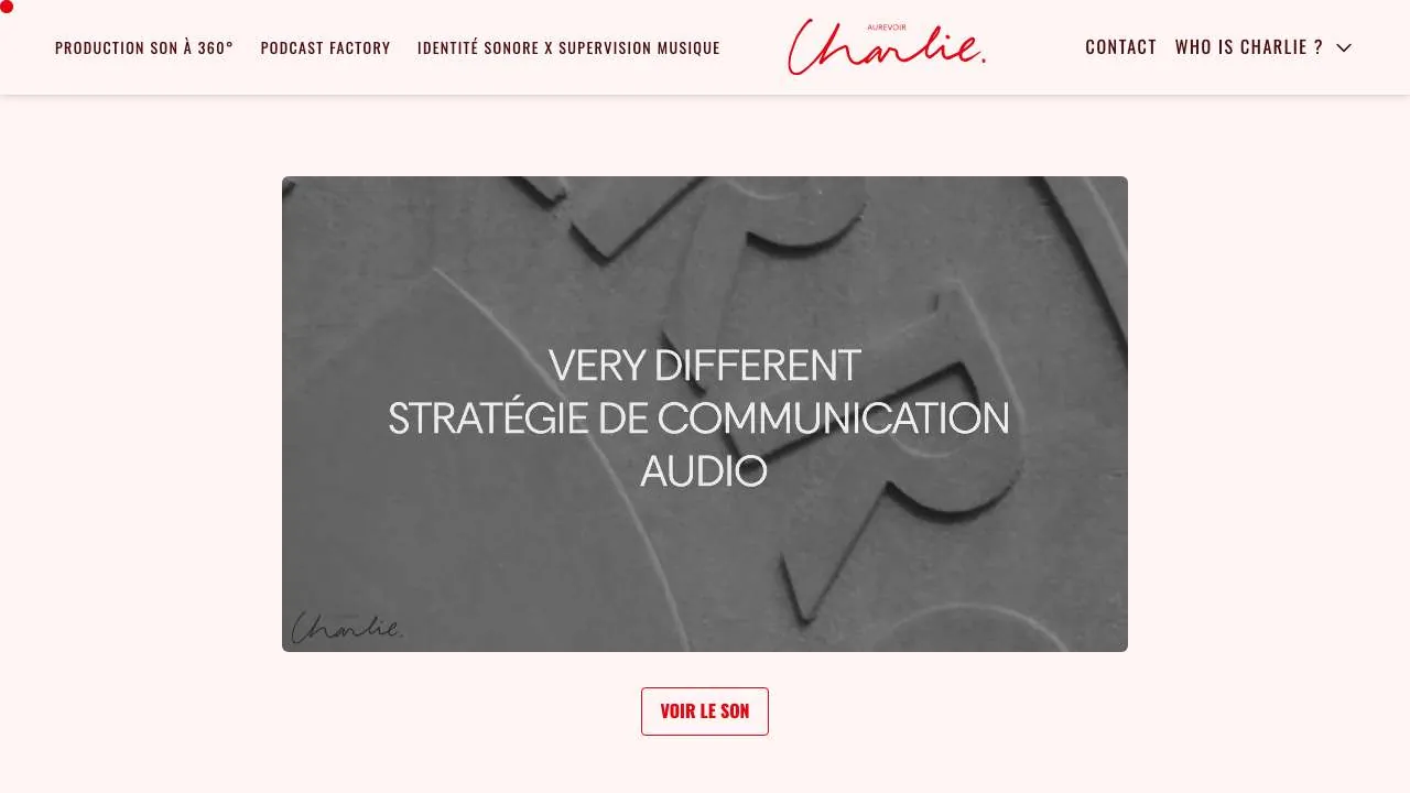 Homepage of the Aurevoir Charlie sound agency website