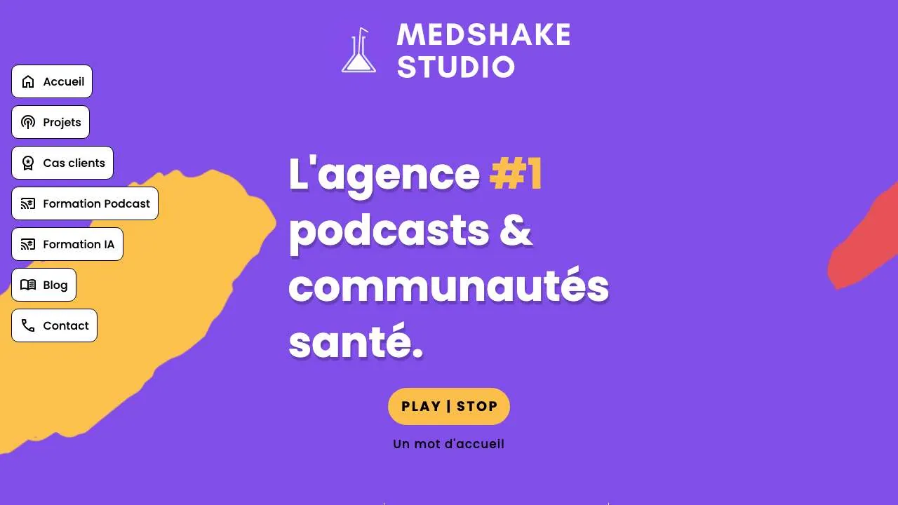 Homepage of the MedShake Studio healthcare podcast website