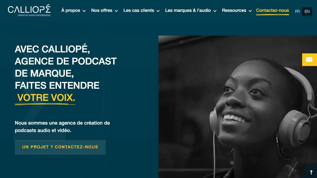 Homepage of the Calliope brand podcast agency website