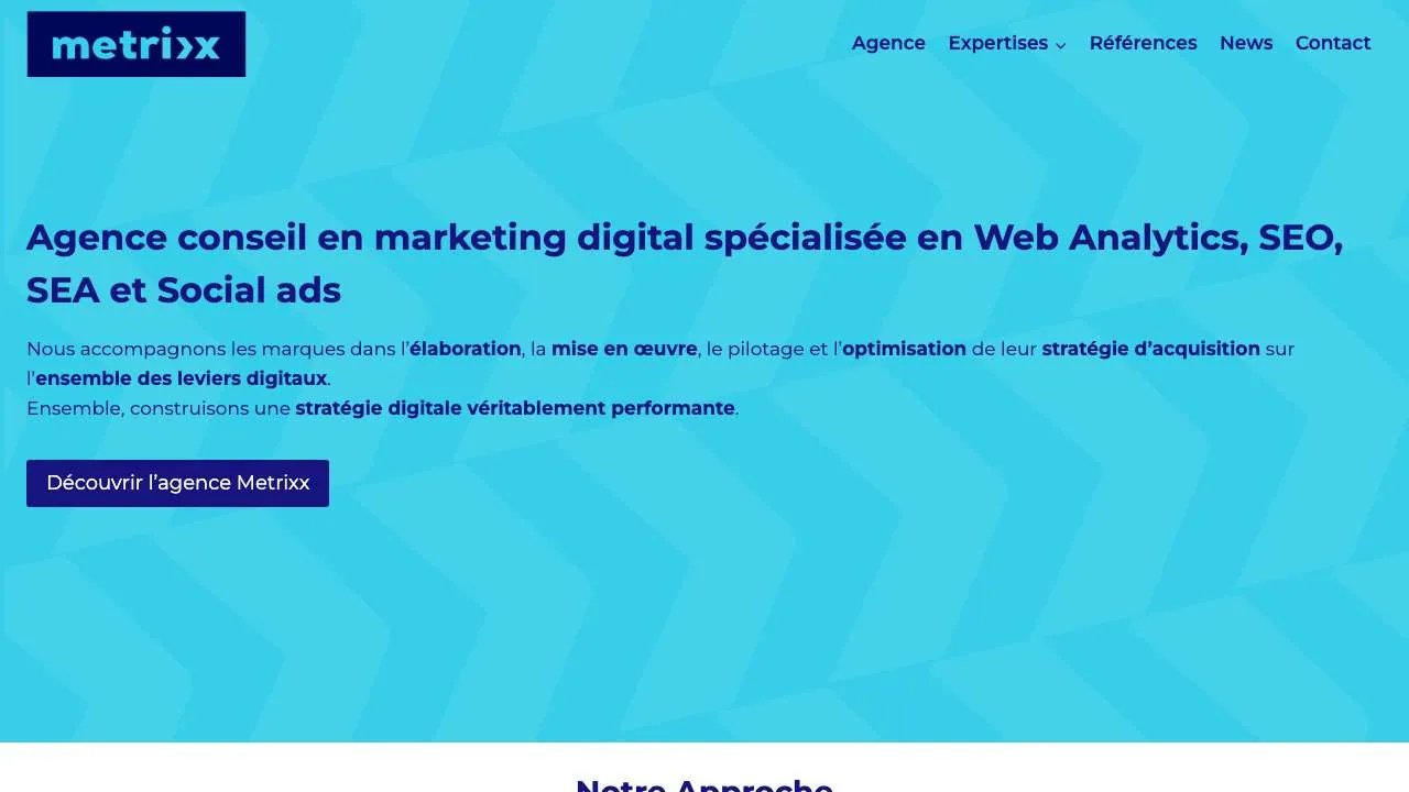 データ分析・デジタルマーケティングのエージェンシー Metrixx のウェブサイトのトップページ