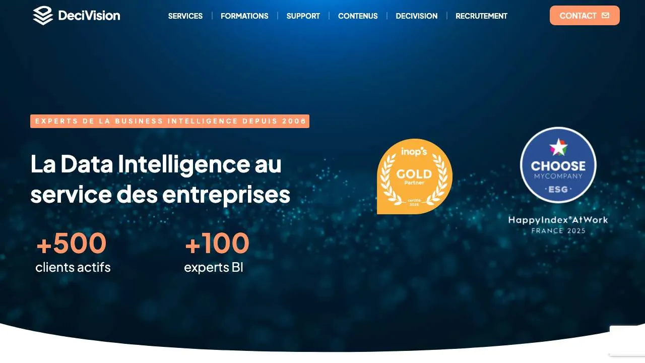 ビジネスインテリジェンス会社 DeciVision のウェブサイトのトップページ
