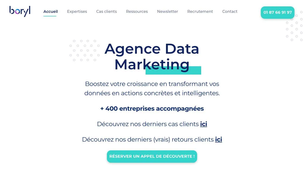 データマーケティングのコンサルティング会社 Boryl のウェブサイトのトップページ