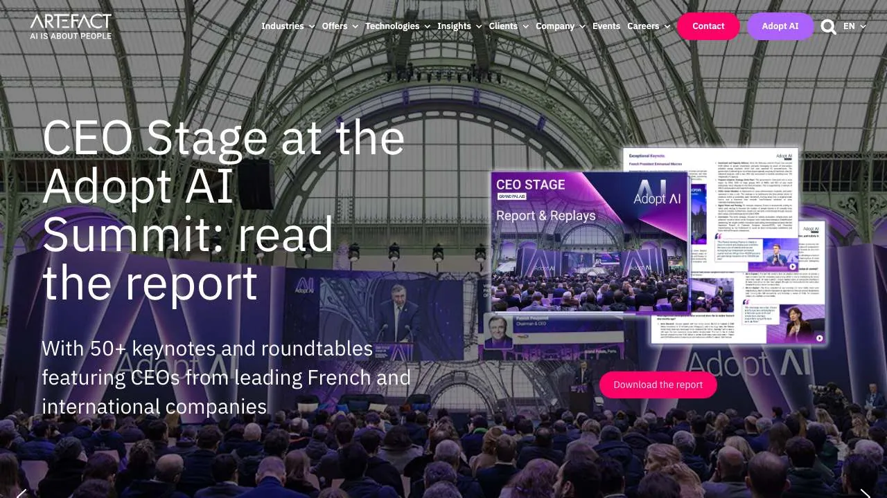 データ・AIのコンサルティング会社 Artefact のウェブサイトのトップページ