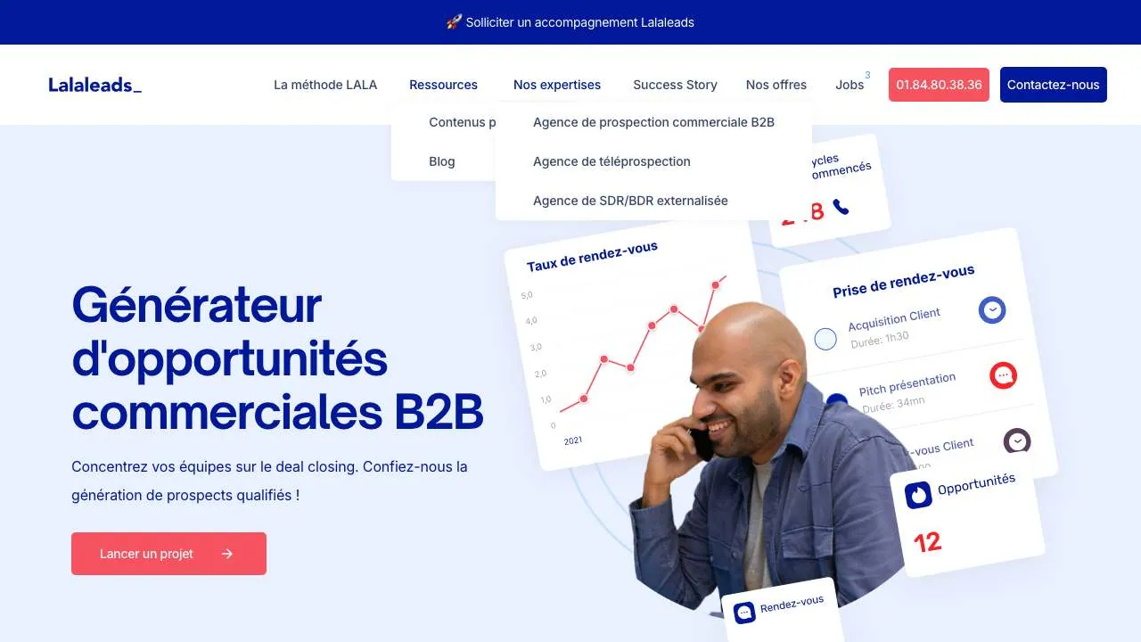 B2BリードジェネレーションエージェンシーLalaleadsのウェブサイトのトップページ