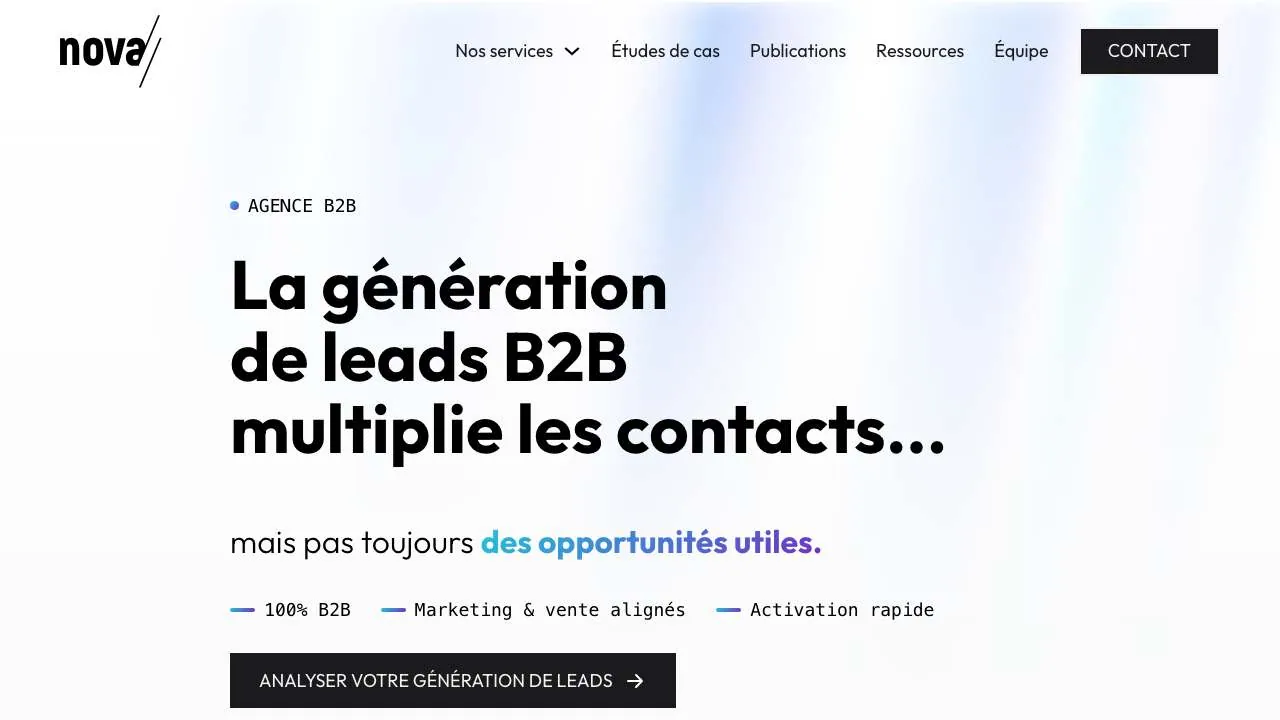 Agence NovaのBtoB営業開発のウェブサイトのトップページ