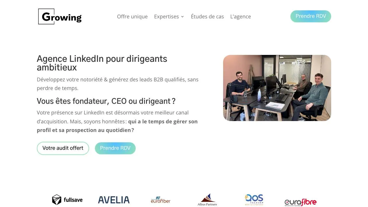 GrowingのLinkedInエージェンシーのウェブサイトのトップページ