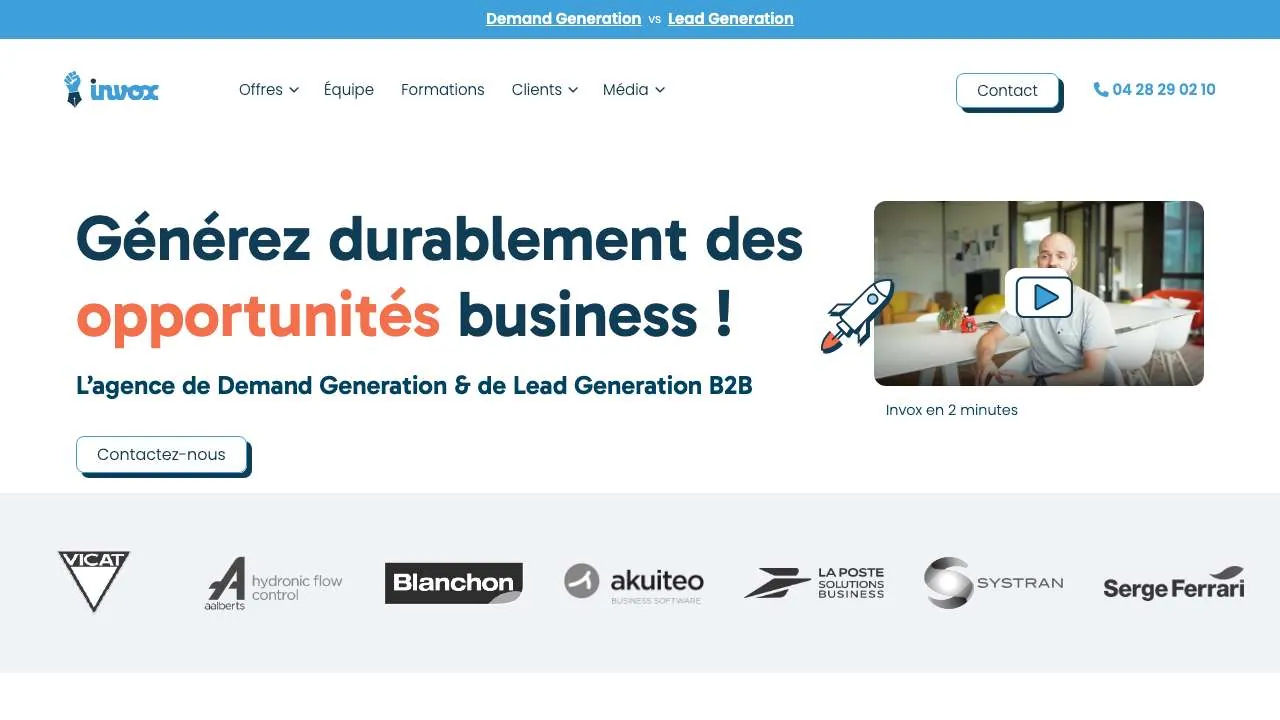 Homepage of the Invox demand generation agency website
