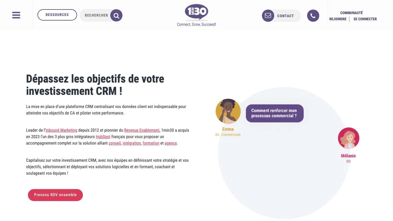 CRMコンサルティングエージェンシー1min30のウェブサイトのトップページ