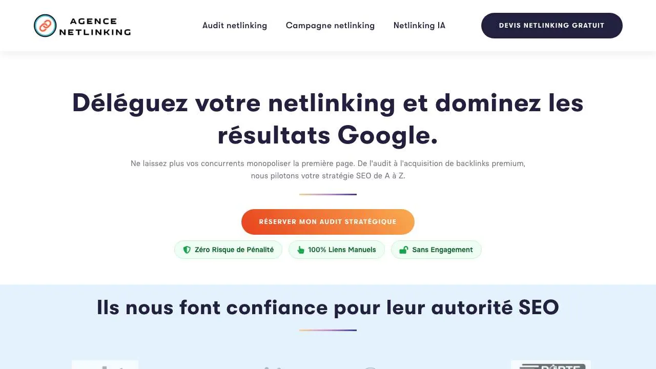 被リンク獲得エージェンシー NetlinkSEO のウェブサイトのトップページ