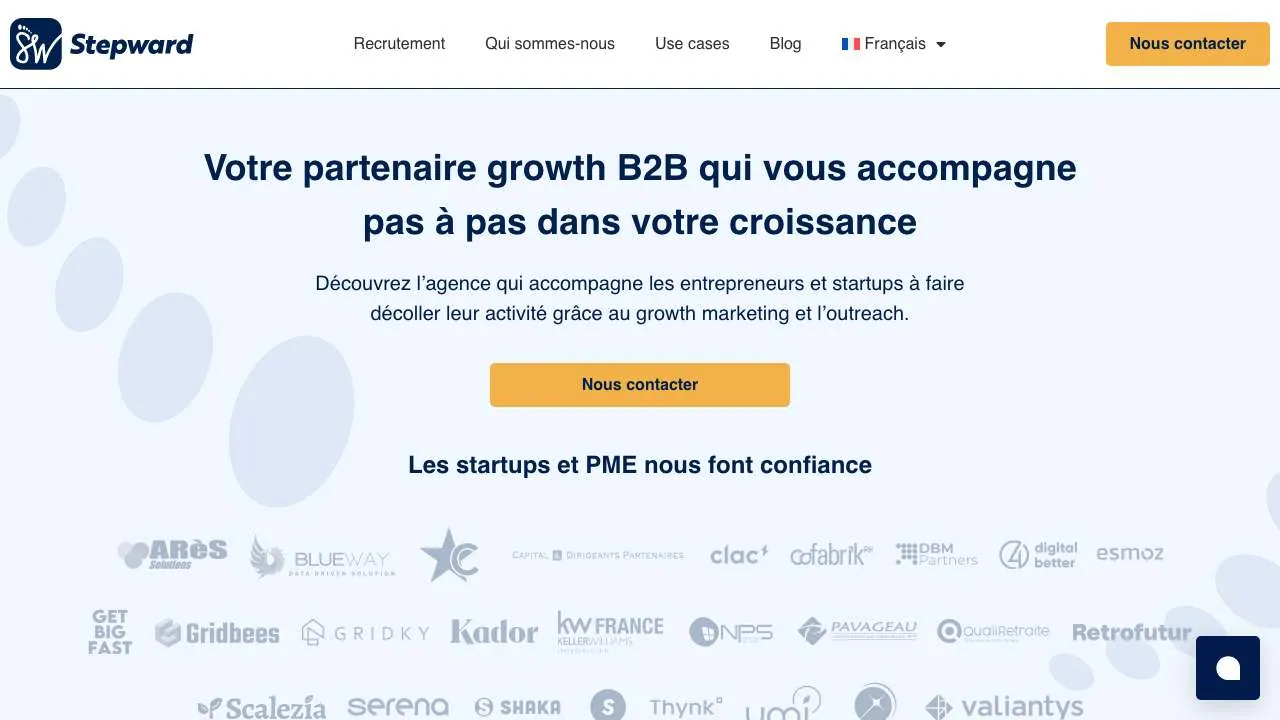 Homepage of the Stepward B2B growth agency website