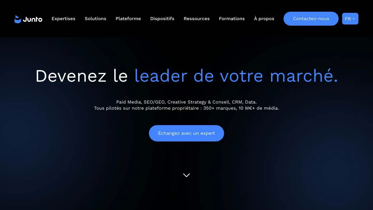 Homepage of the Junto growth marketing agency website
