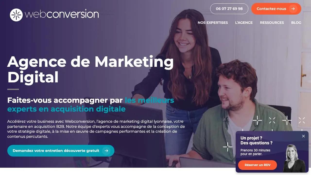 Homepage of the WebConversion B2B acquisition agency website