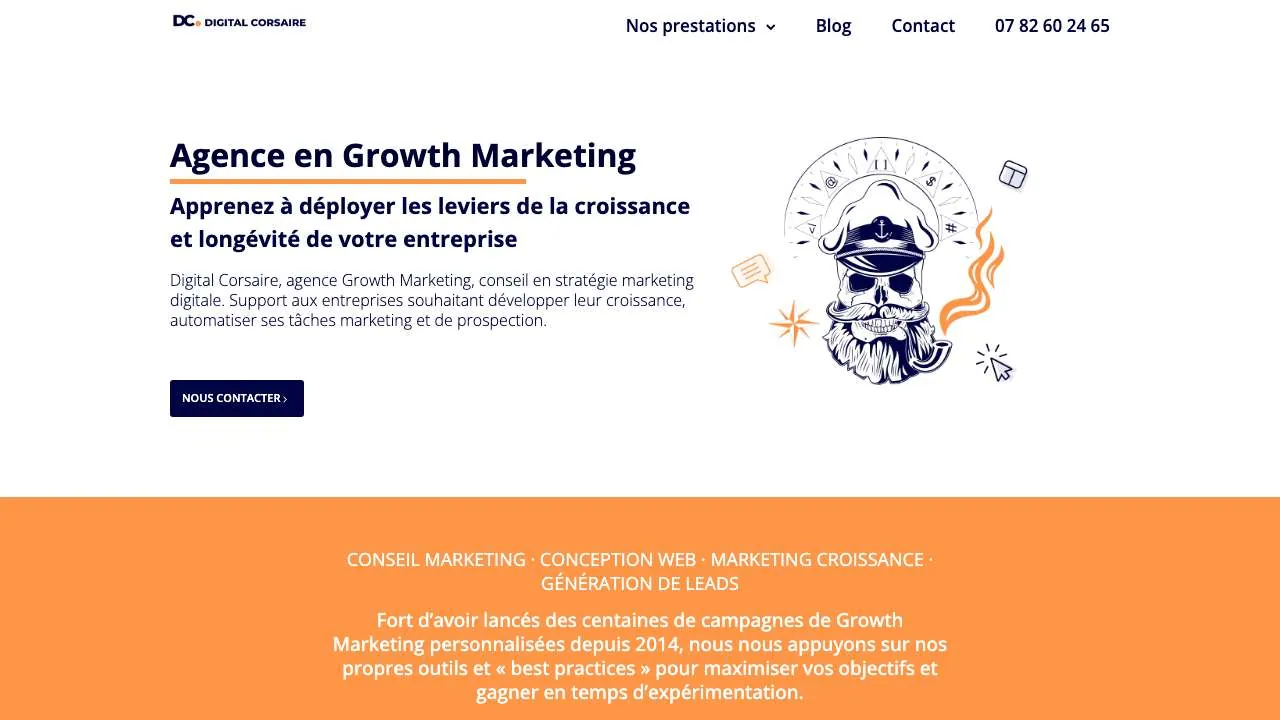 Homepage of the Digital Corsaire growth marketing agency website