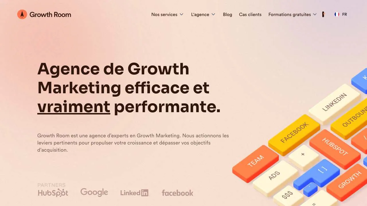 Homepage of the Growth Room growth marketing agency website