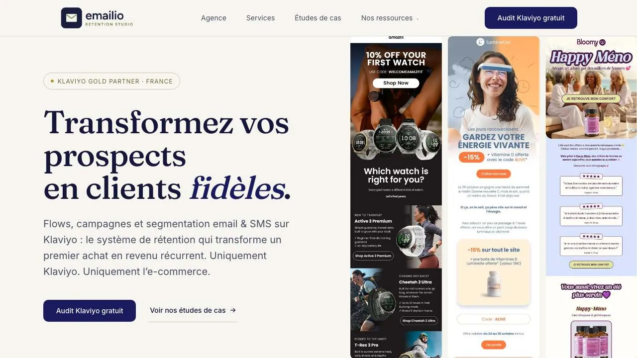メールによるリテンションのエージェンシー Emailio のウェブサイトのトップページ