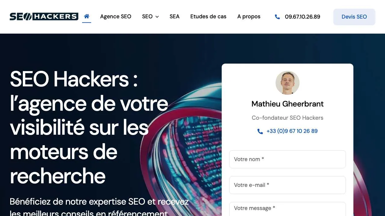 エージェンシーSEO Hackersのウェブサイトのトップページ