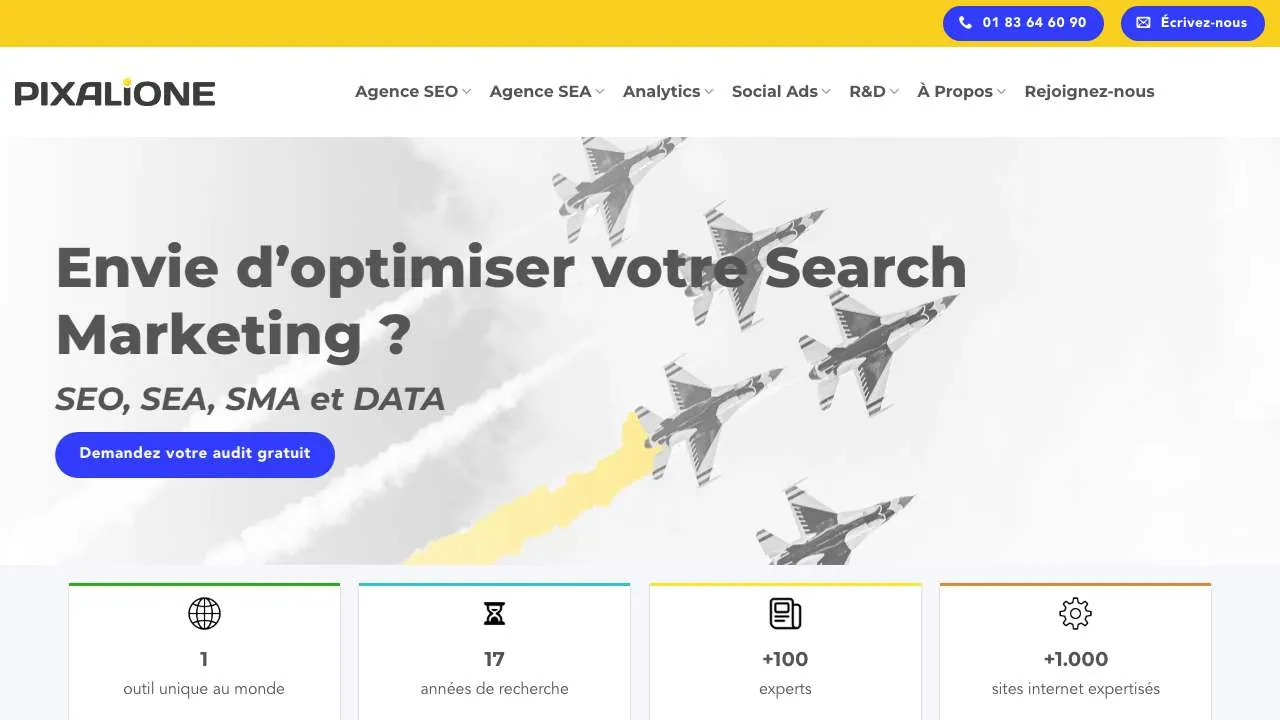 検索マーケティングのエージェンシーPixalioneのウェブサイトのトップページ
