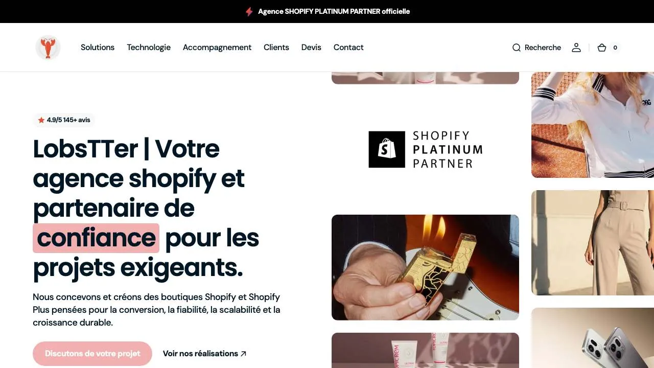 Shopifyエージェンシー Lobstter のウェブサイトのトップページ