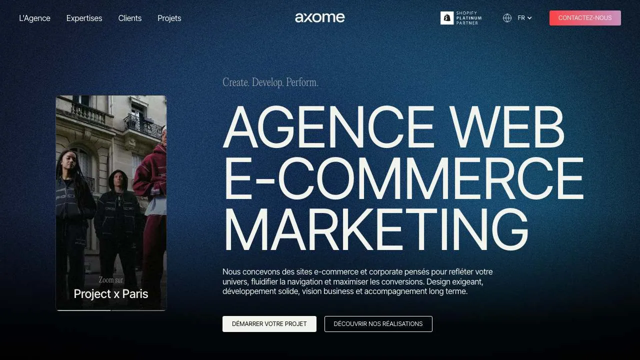 Eコマースエージェンシー Axome のウェブサイトのトップページ