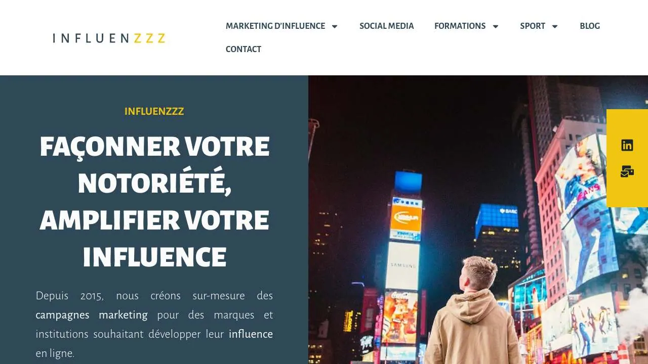 InfluenZZZのインフルエンスエージェンシーのウェブサイトのトップページ
