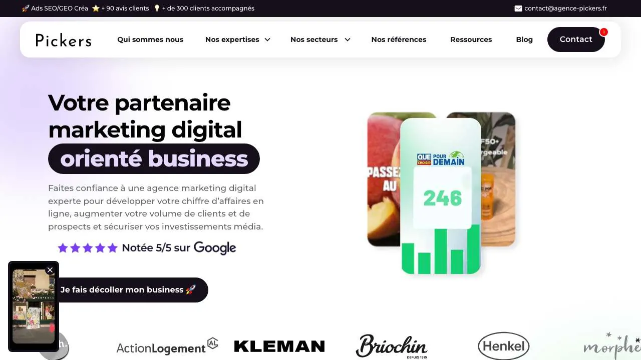 Pickersのデジタル集客エージェンシーのウェブサイトのトップページ