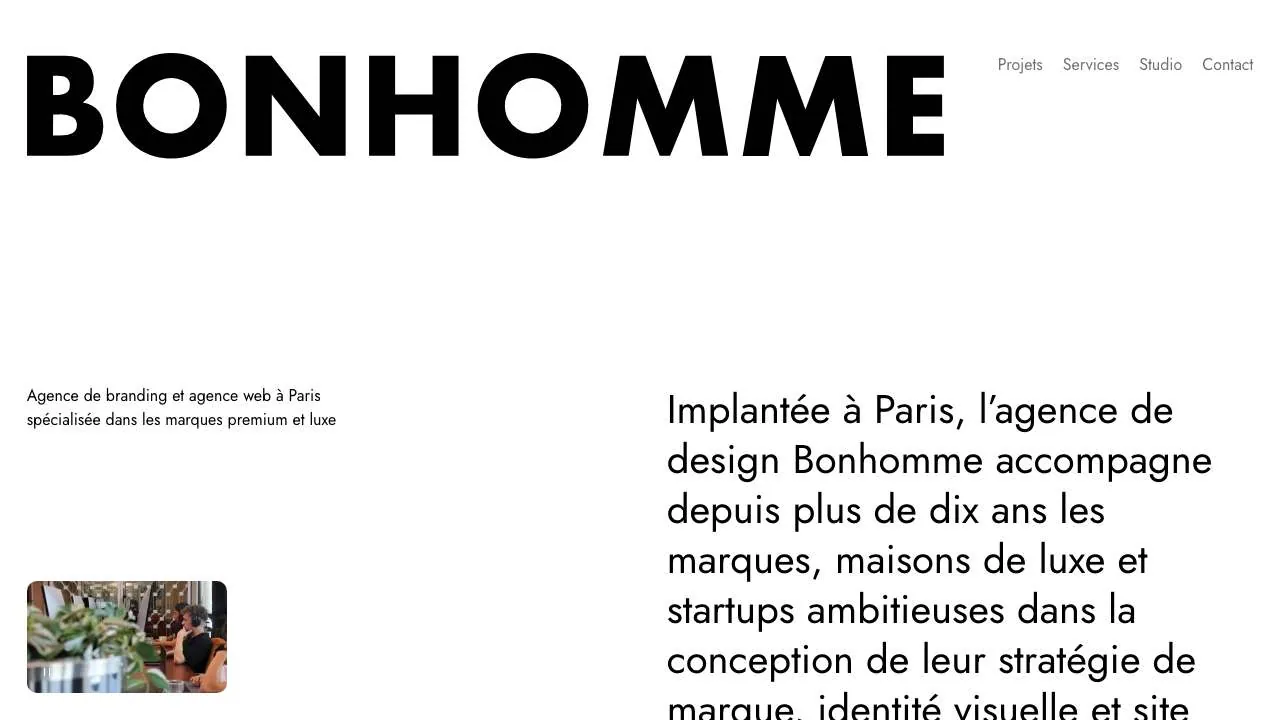 デザインスタジオBonhomme Parisのウェブサイトのトップページ