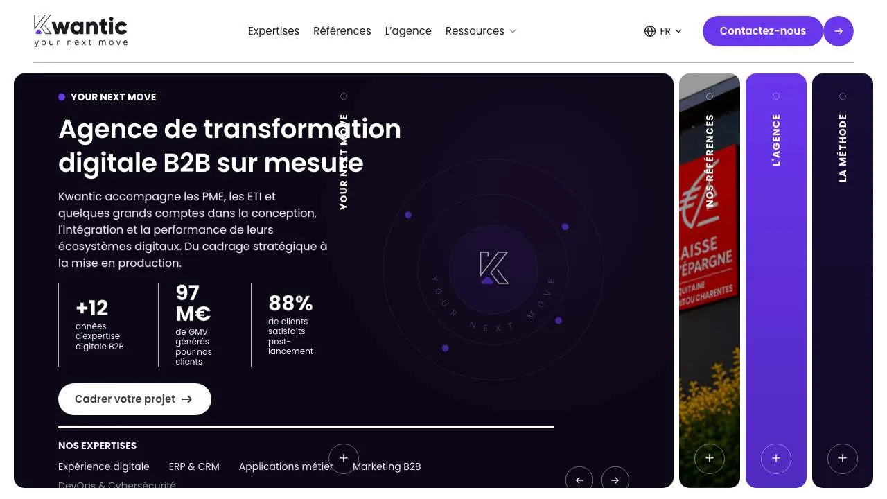 B2BデジタルエージェンシーKwanticのウェブサイトのトップページ