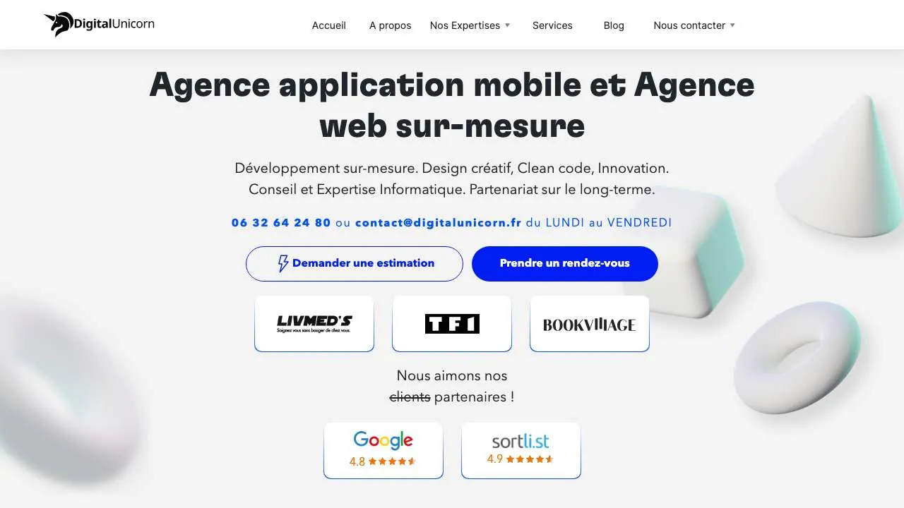 ウェブとモバイルのエージェンシーDigital Unicornのウェブサイトのトップページ