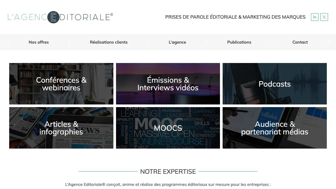 L'Agence Editorialeのウェブサイトのトップページ