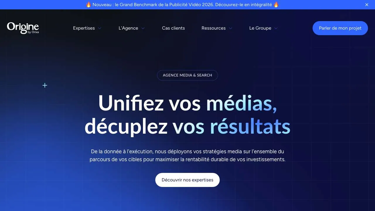 Orixa Mediaエージェンシーのウェブサイトのトップページ