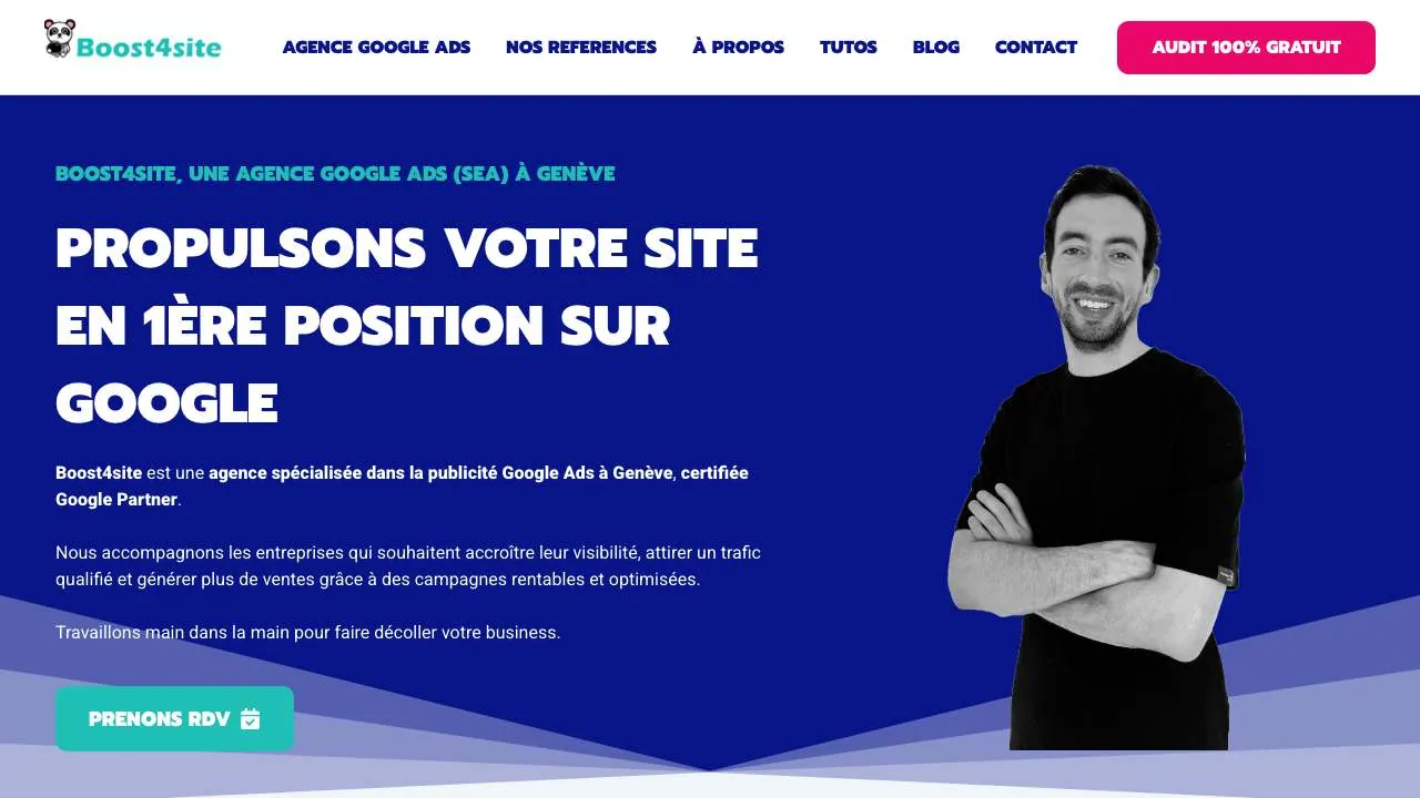 Google AdsのエージェンシーBoost4Siteのウェブサイトのトップページ
