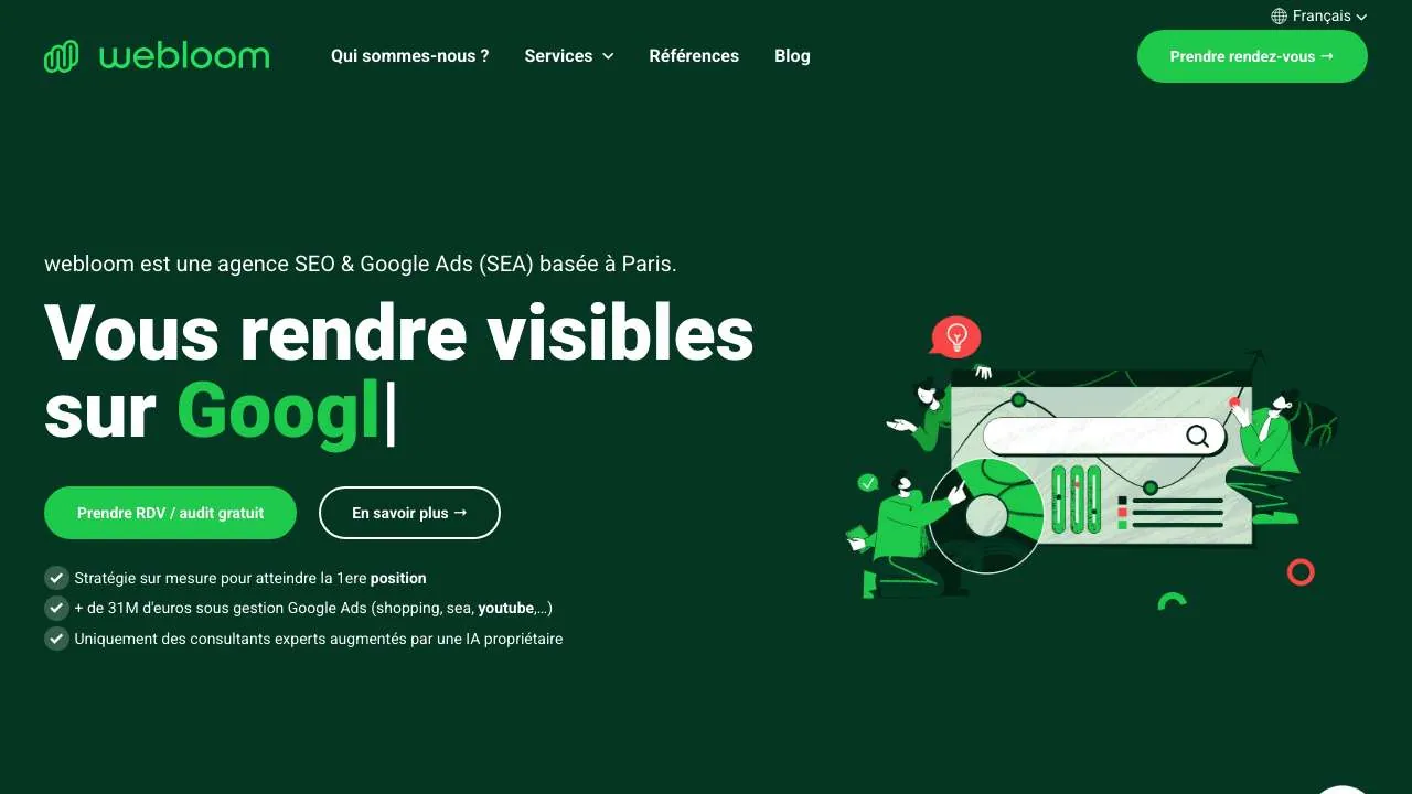 検索とGoogle AdsのエージェンシーWebloomのウェブサイトのトップページ