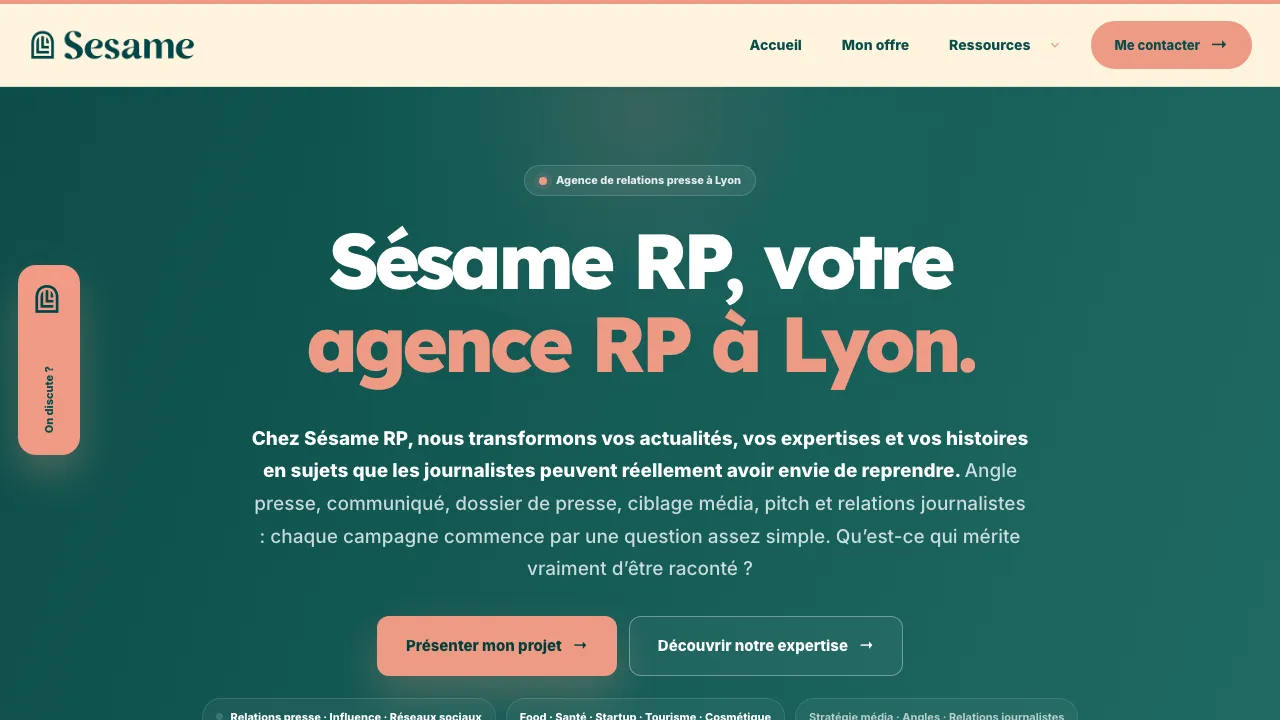 プレスリレーションズのエージェンシーSésame RPのウェブサイトのトップページ