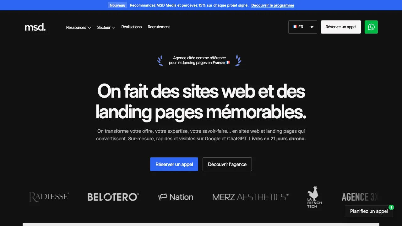 ウェブエージェンシーMSD Mediaのウェブサイトのトップページ