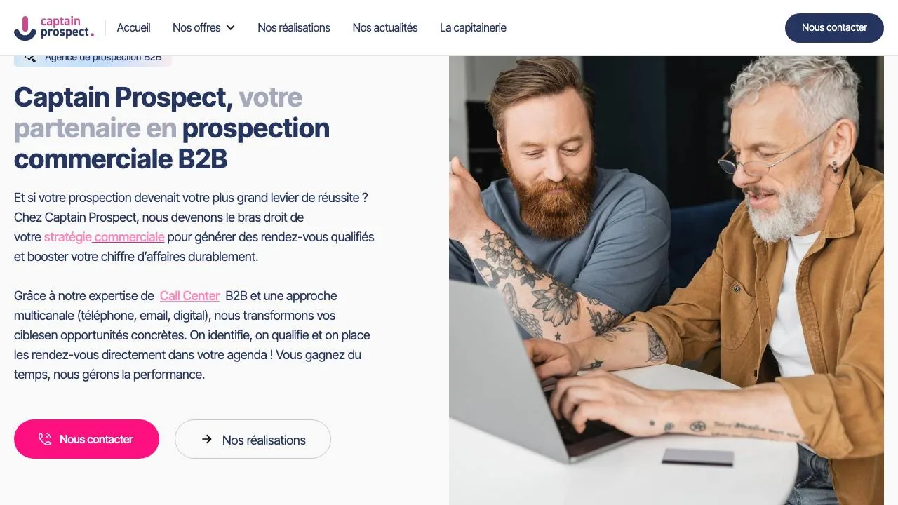 Homepage of the Captain Prospect B2B prospecting agency website