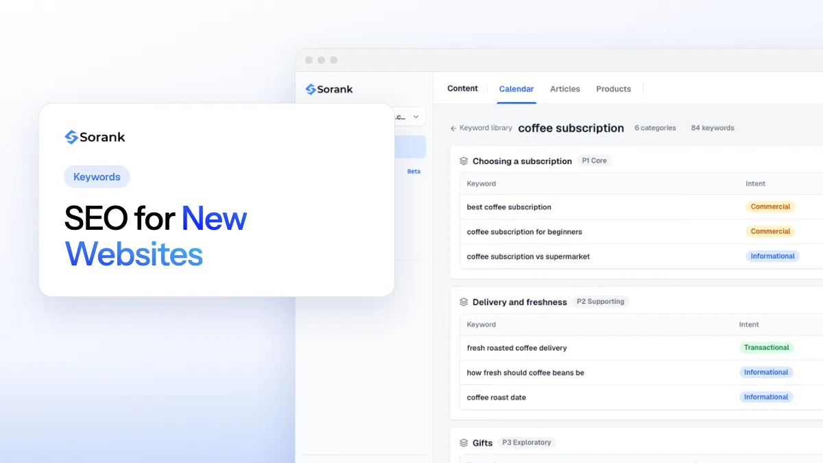 Cover of the Sorank guide to SEO for new websites, with a 90-day roadmap from launch to first rankings