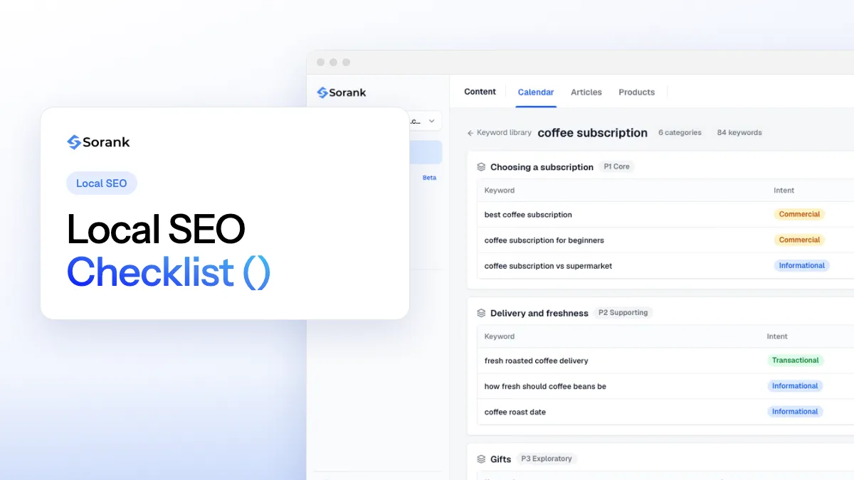 Cover of the article “Local SEO Checklist ()”, with a screenshot of the Sorank software next to the title