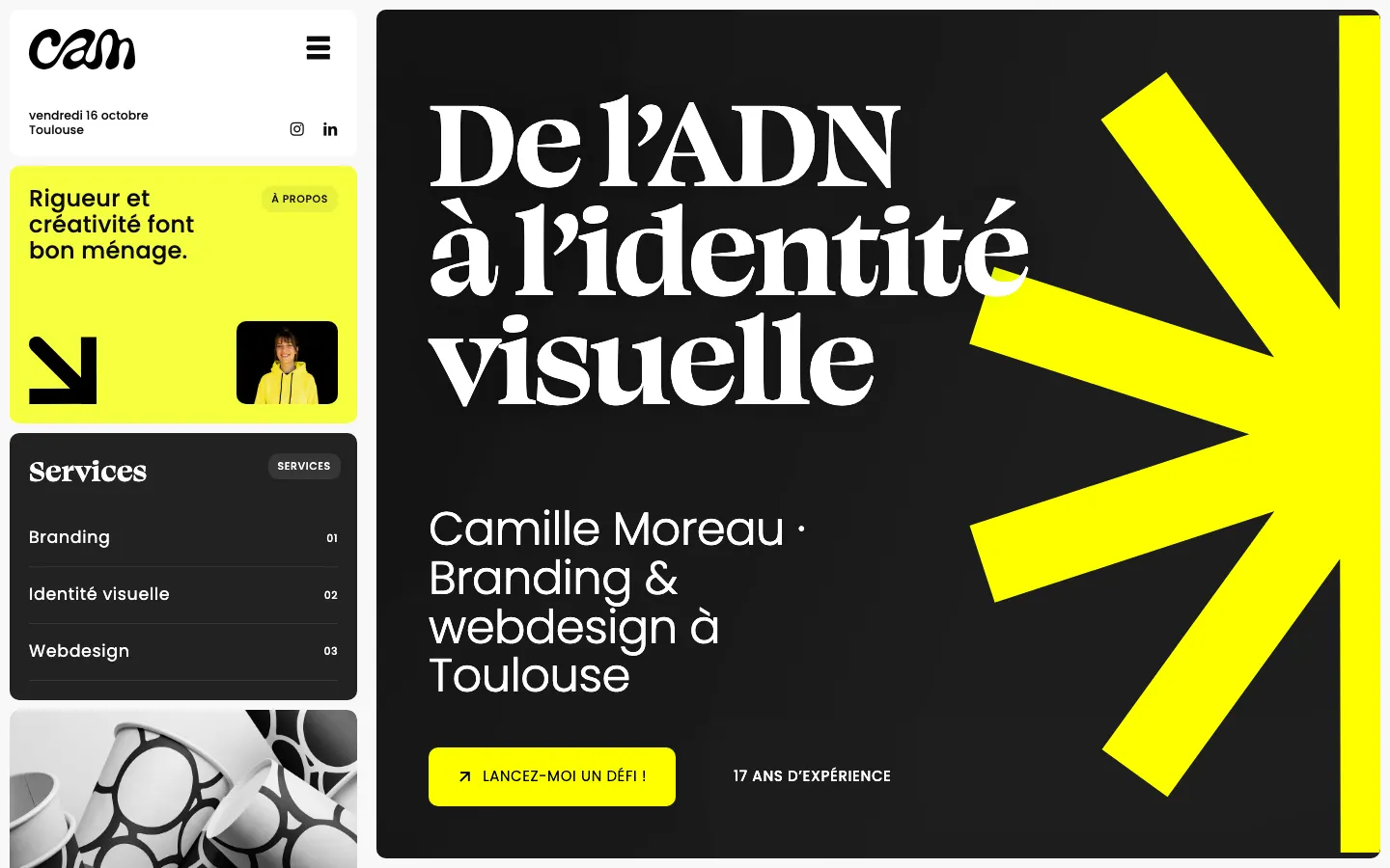 トゥールーズのフリーランスのブランドデザイナーCamille Moreauのサイトのトップページ