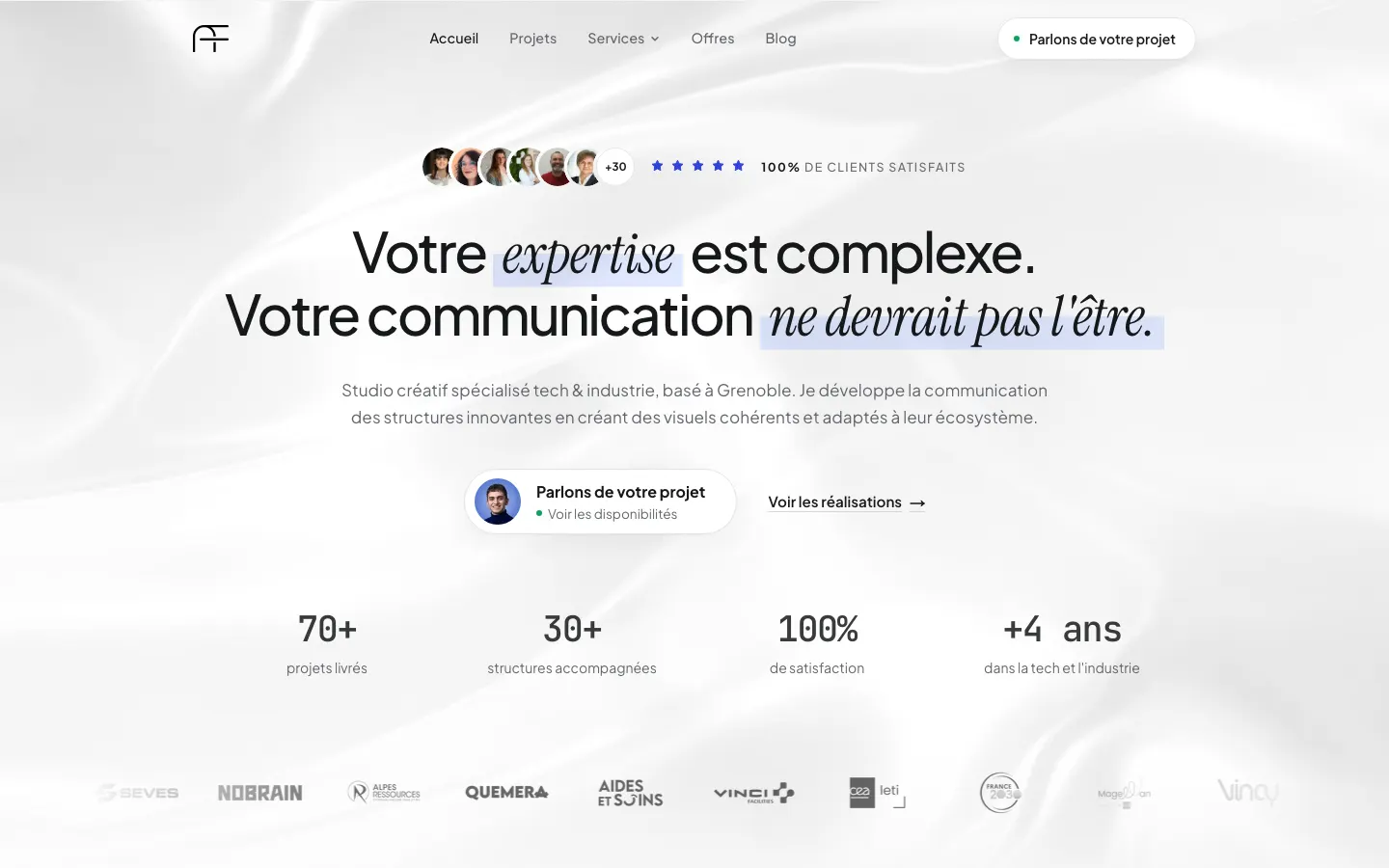 グルノーブルのフリーランスのブランディングデザイナーAxel Faureのサイトのトップページ