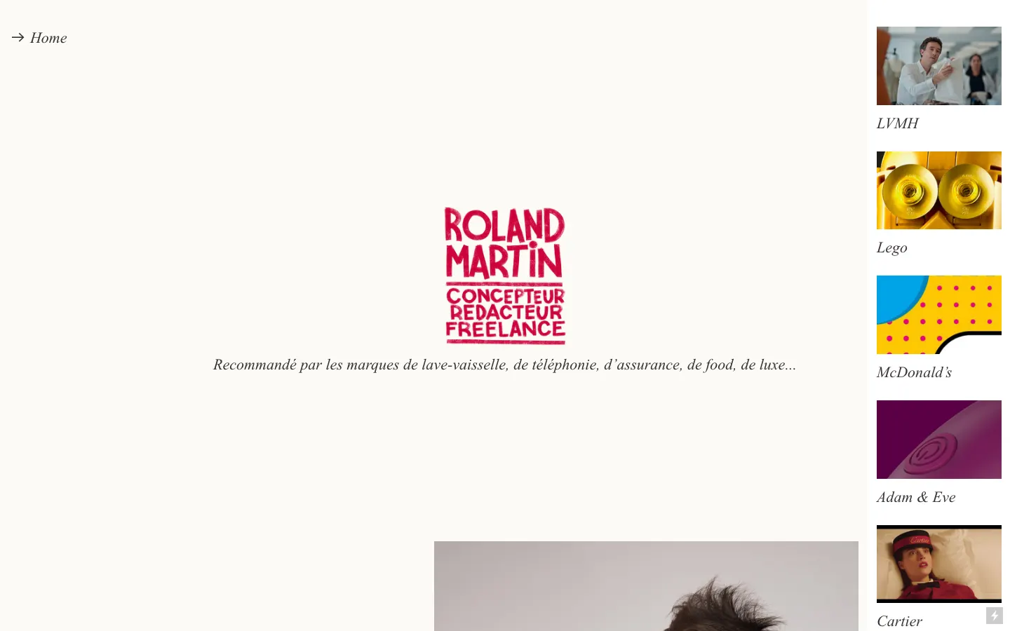 フリーランスのクリエイティブ・コピーライターRoland Martinのサイトのトップページ