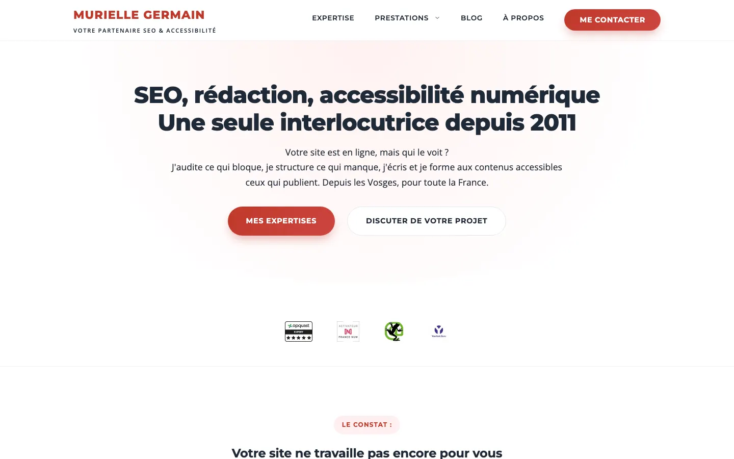 ヴォージュ地方のウェブライター兼SEOコンサルタントMurielle Germainのサイトのトップページ