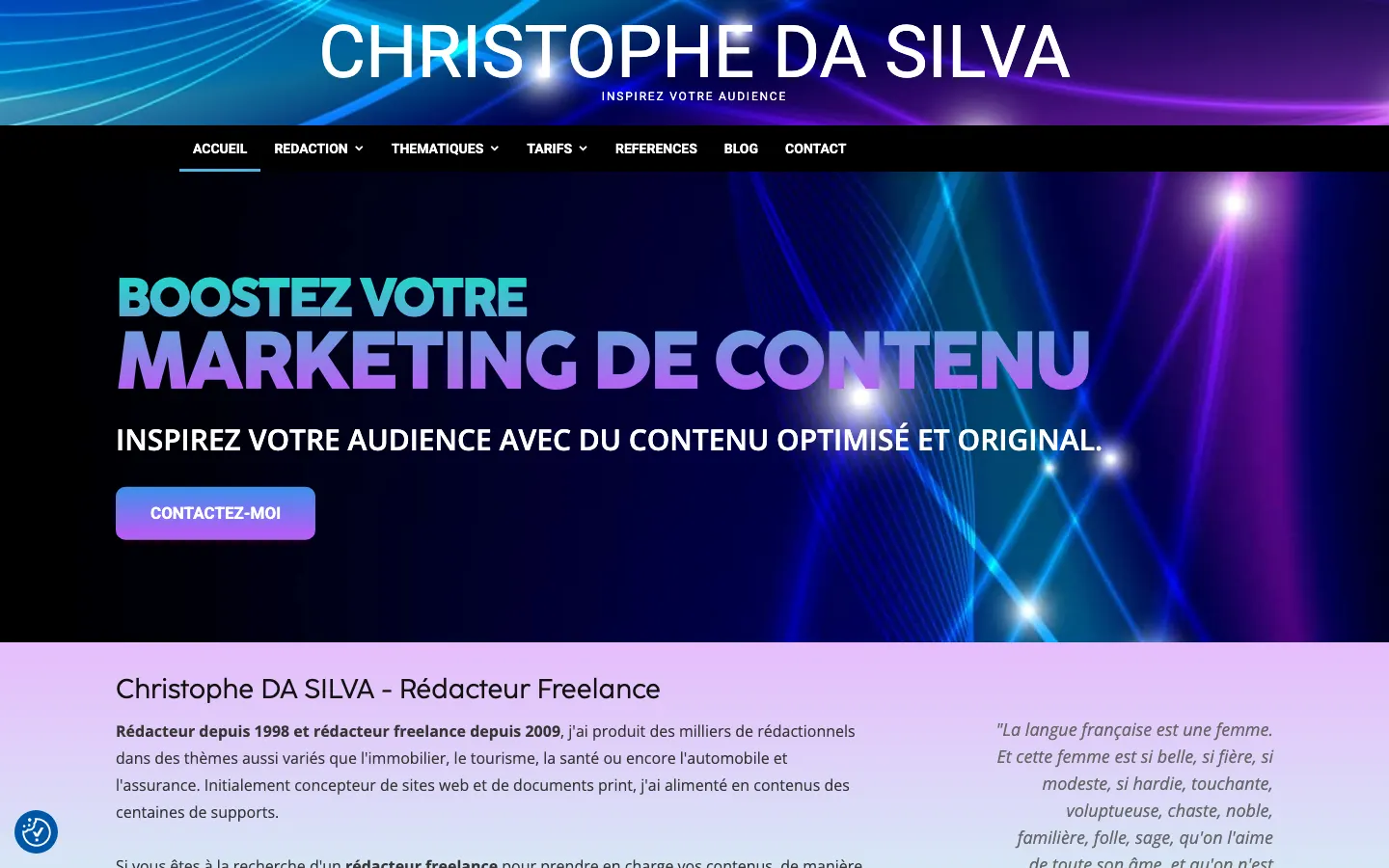 ベジエのフリーランスのウェブ・印刷物ライターChristophe Da Silvaのサイトのトップページ