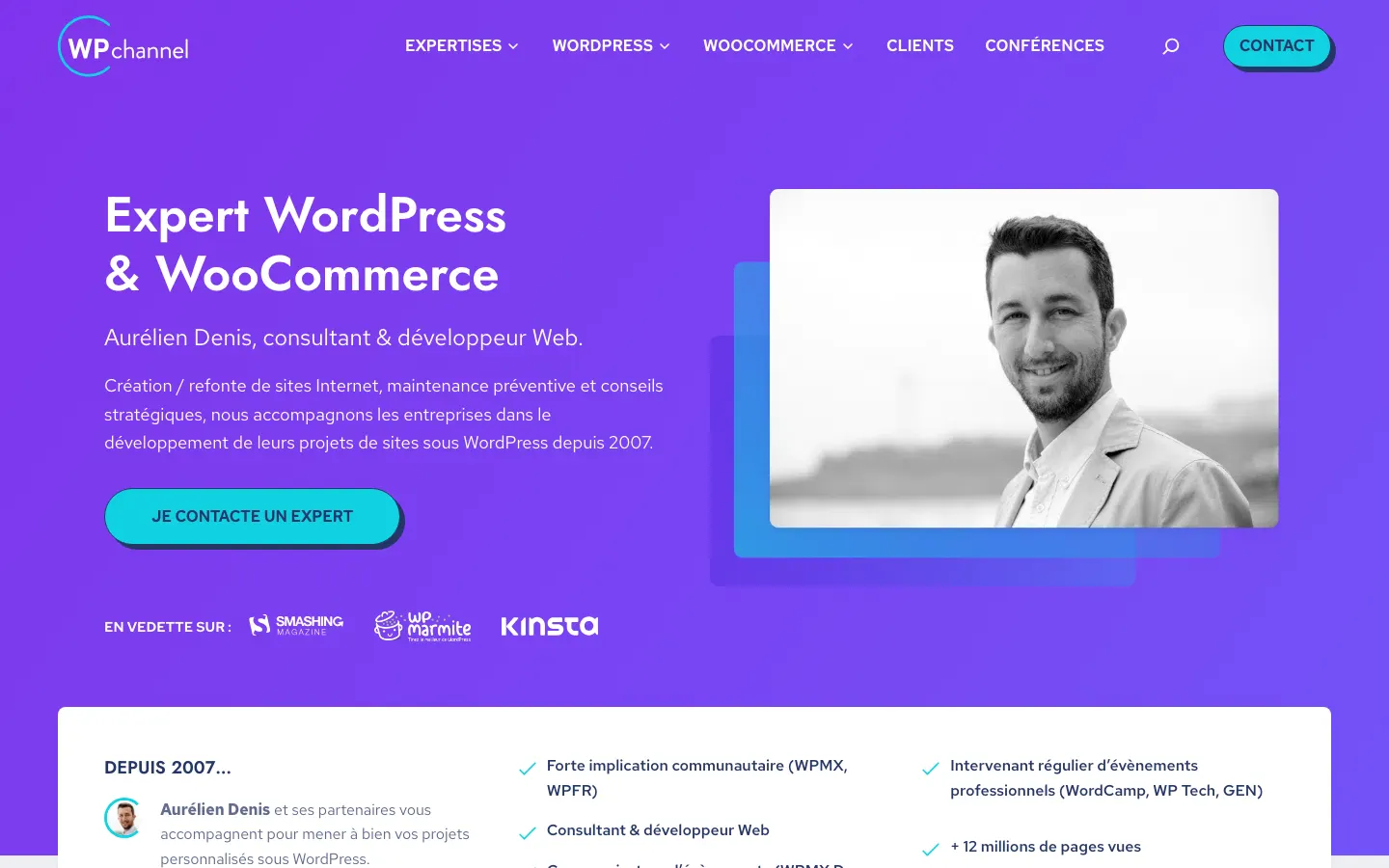 ランド県のWordPressとWooCommerceの開発者Aurélien DenisのサイトWP channelのトップページ