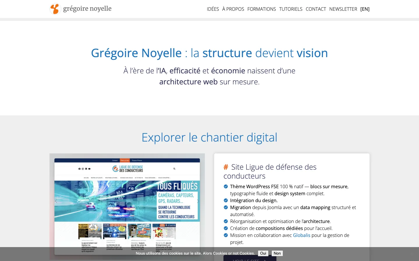 パリのWordPress開発者で講師のGrégoire Noyelleのサイトのトップページ