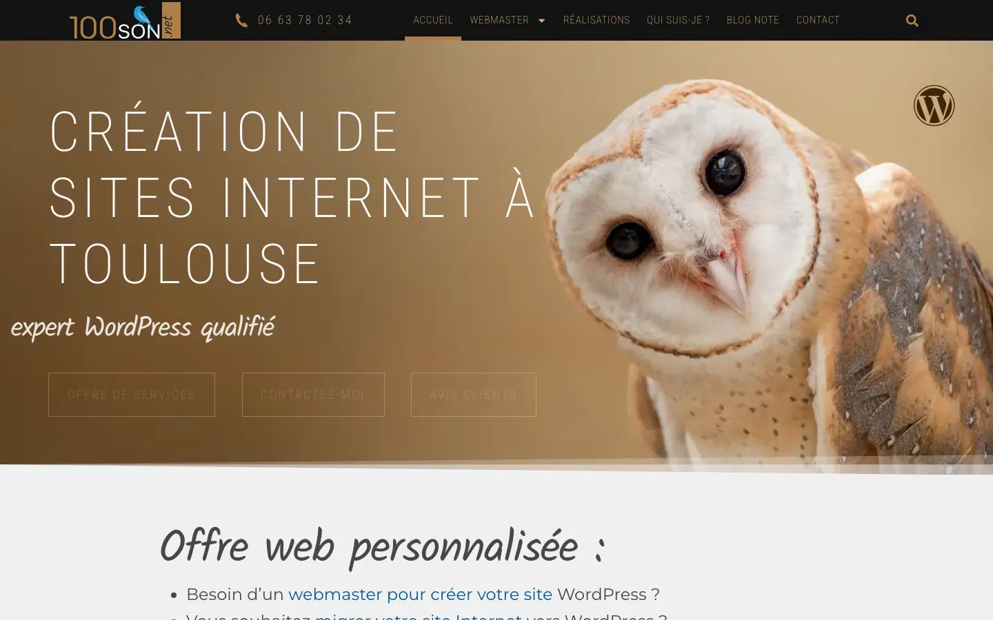 トゥールーズのWebマスター兼WordPressエキスパートCyrille Sansonのサイト100son.netのトップページ