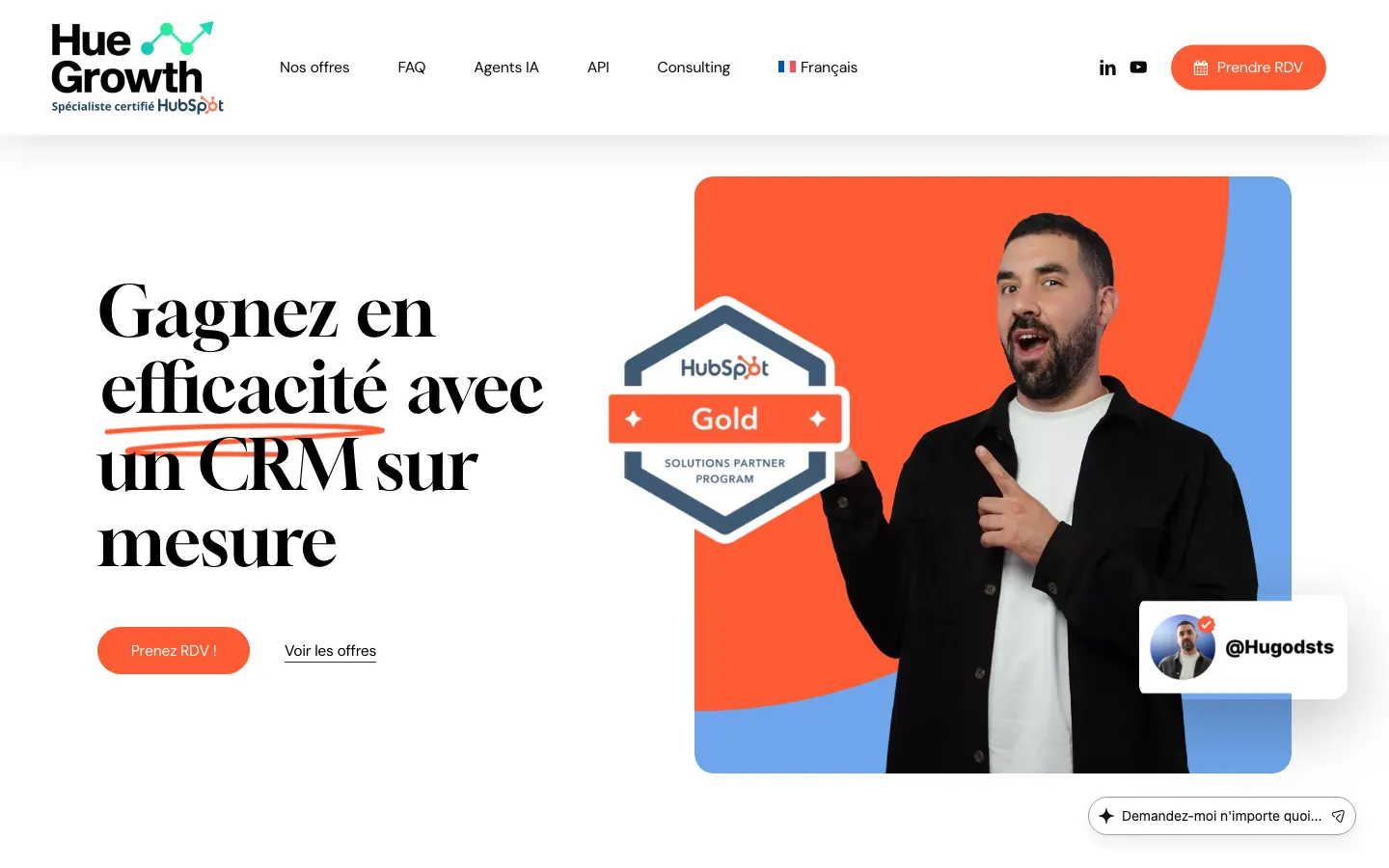 HubSpot CRMの専門家Hugo Dos SantosのサイトHuegrowthのトップページ