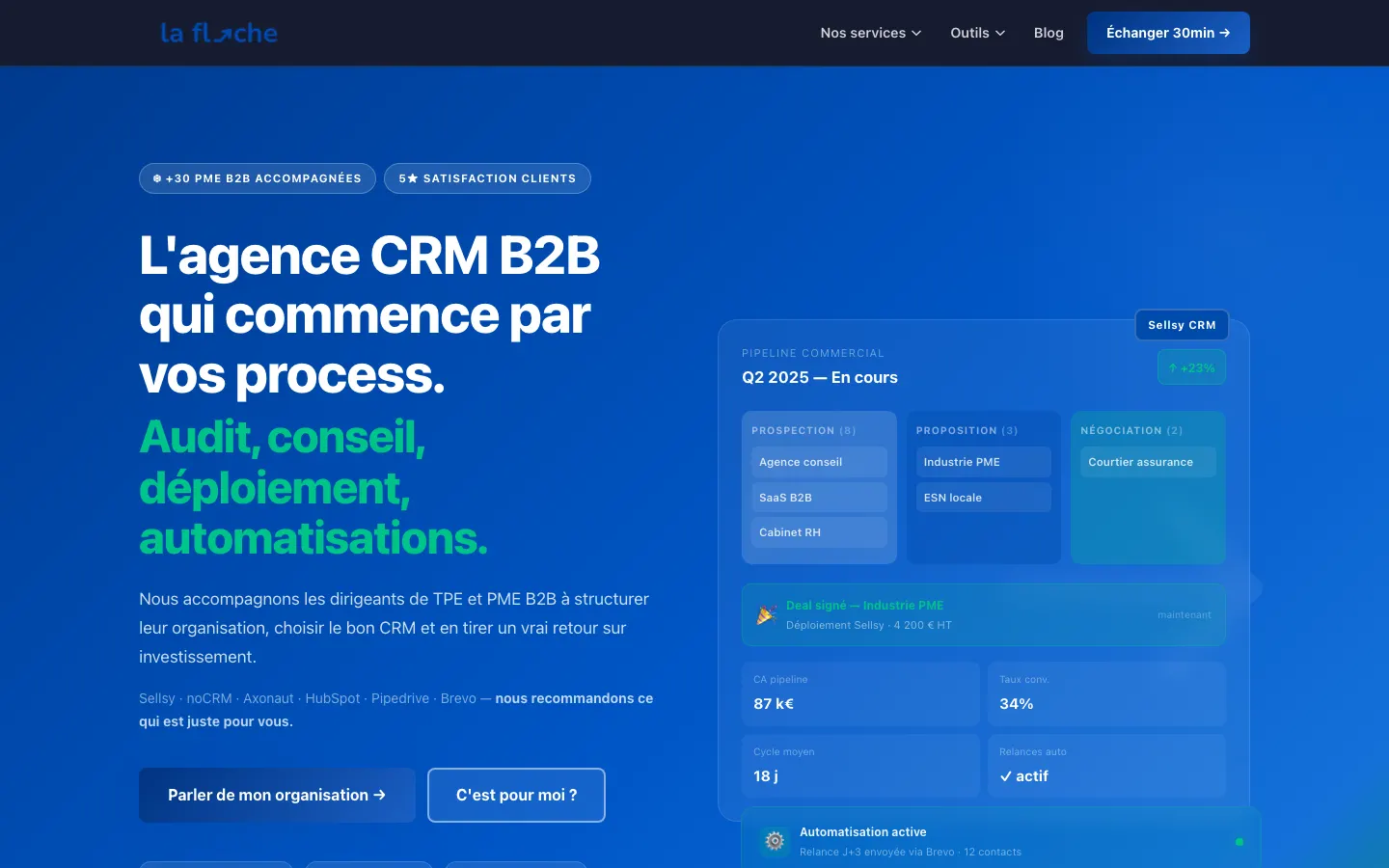 サン・マロのCRMコンサルタントThibaut BéguierのサイトLa Flèche CRMのトップページ